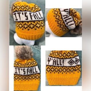 Handmade Hand Crafted It’s Fall Y’all Knit Hat adult size